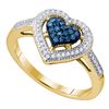 Image 1 : 0.25 CTW Blue Color Diamond Framed Heart Ring 10KT Yellow Gold - REF-26Y9X