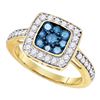 Image 1 : 1 CTW Blue Color Diamond Square Cluster Ring 10KT Yellow Gold - REF-49K5W