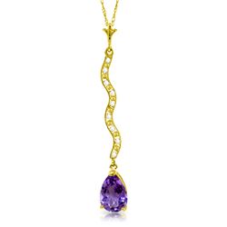 Genuine 1.79 ctw Amethyst & Diamond Necklace Jewelry 14KT Yellow Gold - REF-34A6K