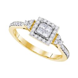 0.50 CTW Princess Diamond Square Cluster Ring 10KT Yellow Gold - REF-52N4F