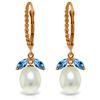 Genuine 9 ctw Blue Topaz & Pearl Earrings Jewelry 14KT Rose Gold - REF-39T3A