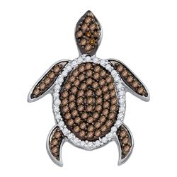 0.35 CTW Cognac-brown Color Diamond Sea Turtle Tortoise Pendant 10KT Yellow Gold - REF-19X4Y