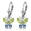 Genuine 1.24 ctw Peridot & Blue Topaz Earrings Jewelry 14KT White Gold - REF-38V2W