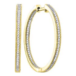 0.50 CTW Diamond In/Out Hoop Earrings 10KT Yellow Gold - REF-49Y5X