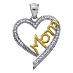 0.13 CTW Diamond Heart Love Mom Mother Pendant 10KT Two-tone Gold - REF-19W4K