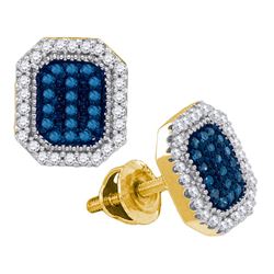 0.25 CTW Blue Color Diamond Cluster Earrings 10KT Yellow Gold - REF-25Y4X