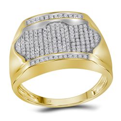 0.50 CTW Mens Diamond Rectangle Arched Cluster Ring 10KT Yellow Gold - REF-33N8F