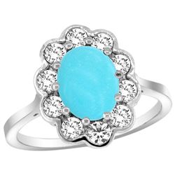 Natural 2.34 ctw Turquoise & Diamond Engagement Ring 14K White Gold - REF-84A2V