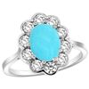 Image 1 : Natural 2.34 ctw Turquoise & Diamond Engagement Ring 14K White Gold - REF-84A2V