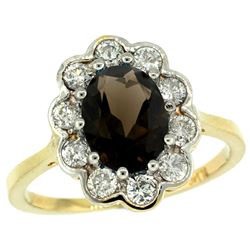 Natural 2.34 ctw Smoky-topaz & Diamond Engagement Ring 14K Yellow Gold - REF-81Y4X