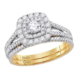 1 CTW Diamond Double Halo Bridal Engagement Ring 14KT Yellow Gold - REF-136F4N