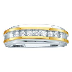 0.25 CTW Mens Channel-set Diamond Wedding Ring 14KT Two-tone Gold - REF-44M9H