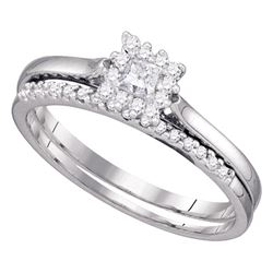 0.24 CTW Princess Diamond Halo Bridal Engagement Ring 10KT White Gold - REF-32M9H