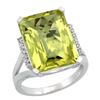 Natural 12.13 ctw Lemon-quartz & Diamond Engagement Ring 10K White Gold - REF-52W2K
