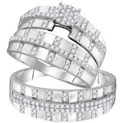 0.63 CTW His & Hers Diamond Cluster Matching Bridal Ring 10KT White Gold - REF-49W5K