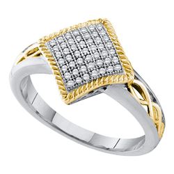 0.15 CTW Diamond Diagonal Square Milgrain Cluster Ring 10KT White Gold - REF-22H4M