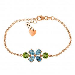 Genuine 3.15 ctw Blue Topaz & Peridot Bracelet Jewelry 14KT Rose Gold - REF-56X4M