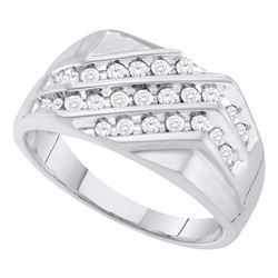 0.50 CTW Mens Pave-set Diamond Triple Row Cluster Ring 10KT White Gold - REF-41Y9X