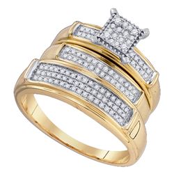 0.37 CTW His & Hers Diamond Cluster Matching Bridal Ring 10KT Yellow Gold - REF-44F9N