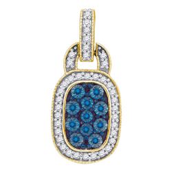 0.45 CTW Blue Color Diamond Rectangle Cluster Pendant 10KT Yellow Gold - REF-34X4Y