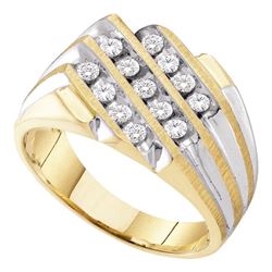 0.50 CTW Mens Diamond 3-Row Cluster Ring 10KT Two-tone Gold - REF-40Y4X