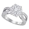 1 CTW Flower Cluster Diamond Bridal Wedding Engagement Ring 14k White Gold - REF-132W2K