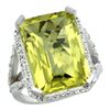 Natural 13.72 ctw Lemon-quartz & Diamond Engagement Ring 10K White Gold - REF-57N8G