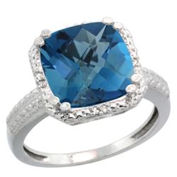 Natural 5.96 ctw London-blue-topaz & Diamond Engagement Ring 10K White Gold - REF-34F3N