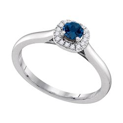 0.07 CTW Blue Sapphire Solitaire Diamond Halo Bridal Ring 14KT White Gold - REF-32W9K