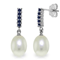 Genuine 8.4 ctw Pearl & Sapphire Earrings Jewelry 14KT White Gold - REF-25Z6N