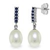 Genuine 8.4 ctw Pearl & Sapphire Earrings Jewelry 14KT White Gold - REF-25Z6N