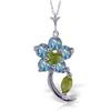 Genuine 0.87 ctw Blue Topaz & Peridot Necklace Jewelry 14KT White Gold - REF-25R4P