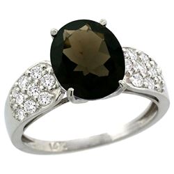 Natural 2.75 ctw smoky-topaz & Diamond Engagement Ring 14K White Gold - REF-58M4H