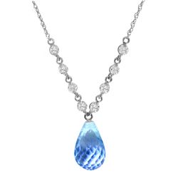 Genuine 11.30 ctw Blue Topaz & Diamond Necklace Jewelry 14KT White Gold - REF-129P4H