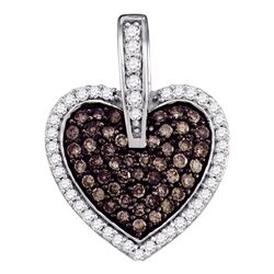 0.50 CTW Cognac-brown Color Diamond Framed Heart Pendant 10KT White Gold - REF-26M9H