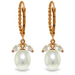 Genuine 9 ctw White Topaz & Pearl Earrings Jewelry 14KT Rose Gold - REF-39T3A