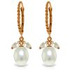 Genuine 9 ctw White Topaz & Pearl Earrings Jewelry 14KT Rose Gold - REF-39T3A