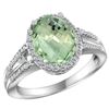 Natural 2.72 ctw green-amethyst & Diamond Engagement Ring 10K White Gold - REF-45N3G