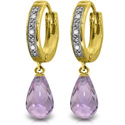 Genuine 4.54 ctw Amethyst & Diamond Earrings Jewelry 14KT Yellow Gold - REF-52R2P