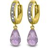 Genuine 4.54 ctw Amethyst & Diamond Earrings Jewelry 14KT Yellow Gold - REF-52R2P