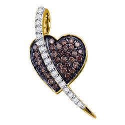 0.50 CTW Cognac-brown Color Diamond Heart Love Pendant 10KT Yellow Gold - REF-25Y4X