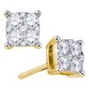 Image 1 : 1.55 CTW Diamond Square Cluster Screwback Earrings 18KT Yellow Gold - REF-299K9W