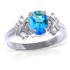 Genuine 0.97 ctw Blue Topaz & Diamond Ring Jewelry 14KT White Gold - REF-59Z2N