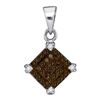 0.15 CTW Cognac-brown Color Diamond Square Pendant 10KT White Gold - REF-7Y4X