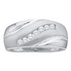 0.25 CTW Mens Diamond Single Row Brushed Wedding Ring 14KT White Gold - REF-30Y2X