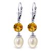 Genuine 11.10 ctw Pearl & Citrine Earrings Jewelry 14KT White Gold - REF-26X6M