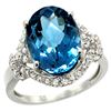 Natural 5.89 ctw swiss-blue-topaz & Diamond Engagement Ring 14K White Gold - REF-88R8Z