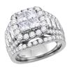 3.03 CTW Princess Diamond Cluster Halo Bridal Engagement Ring 14KT White Gold - REF-322K3W