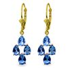Genuine 4.5 ctw Blue Topaz Earrings Jewelry 14KT Yellow Gold - REF-41H2X
