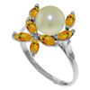 Genuine 2.65 ctw Pearl & Citrine Ring Jewelry 14KT White Gold - REF-28W5Y